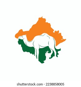 illustration of camel and rajasthan map, vector art.