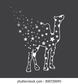 Illustration. Camel with stars. Sketch.