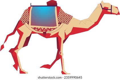 illustration of camel walking in the desert, with traditional berber saddle