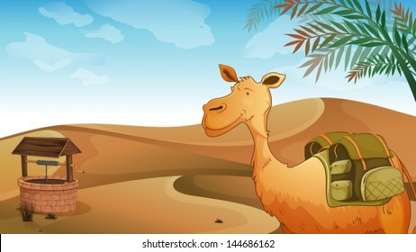 Illustration d'un chameau avec un puits dans le désert