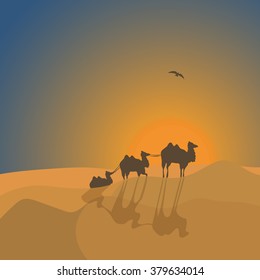 illustration of camels in desert