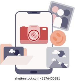 ilustración de la aplicación de la cámara en un smartphone, la función del smartphone es tomar fotos con la cámara