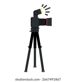 Ilustração da câmera com Flash no tripé plano