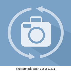 Illustration of a Camera Icon with Arrows Around. 360 Degree Camera