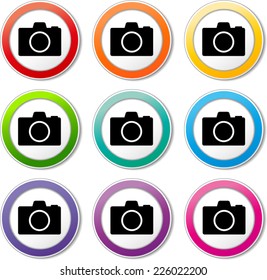 Illustration of camera icons various colors set