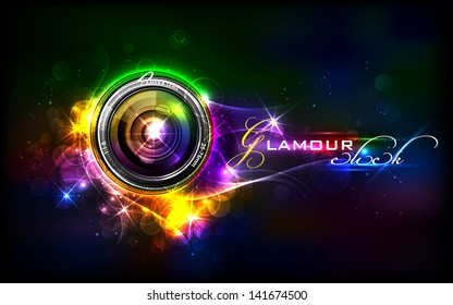 illustration of camera lens in glamour background