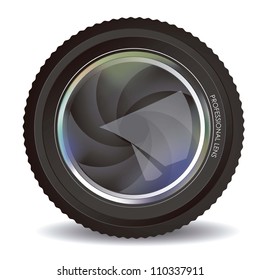 Illustration of camera lens isolated on white background, vector illustration
