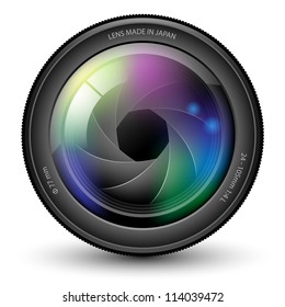 Illustration of camera lens isolated on a white background. Vector.