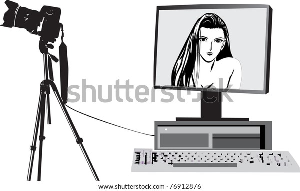 Illustration Camera On Tripod Connected Computer Stock Vector Royalty Free 76912876