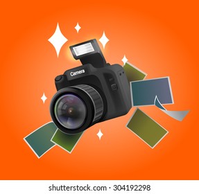 illustration of camera with pictures