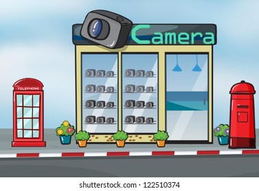 Ilustración de un almacén de cámaras, buzón y caja de llamadas