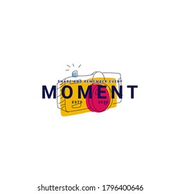 Illustration camera with text share and remember every moment isolated on white background