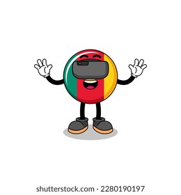 Illustration of cameroon flag with a vr headset , character design