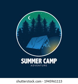 ilustración de un campamento con un ambiente nocturno
