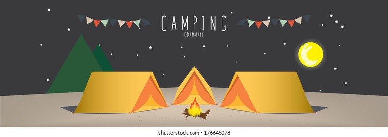 Illustration Of A Camp Site. (Night)