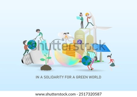 An illustration of a campaign calling for solidarity to save the Earth from climate change, blending realistic vector and flat design styles