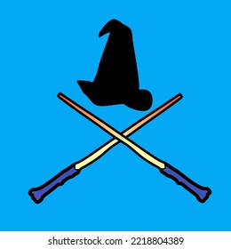 illustration of a campaign hat and stick forming a unique logo perfect for Halloween