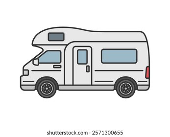 Illustration of a camper (color line drawing) seen from the side.