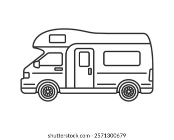 Illustration of a camper (line drawing) seen from the side.