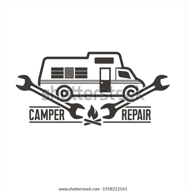 illustration of camper repair, icon for camper\
repair service.