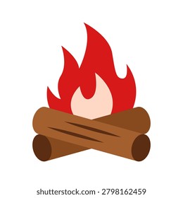 Illustration of a campfire with bright flames and logs, perfect for outdoor camping, adventure, and nature themes.