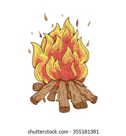 Illustration of Campfire With Color Line and Doodle Style