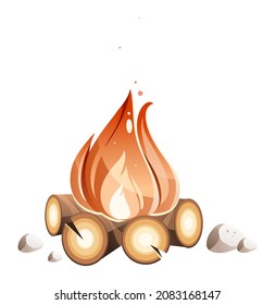 Illustration of a campfire on firewood with sparks.