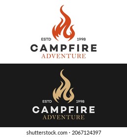 Illustration for  camping, campfire, emblem camping, hobby illustration. Vintage campfire vector logo and labels