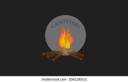 Illustration for camping, campfire, camping symbol, hobby illustration. Campfire vector logos and labels. Black background. vacation and travel concept.