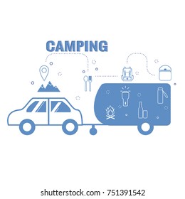 Illustration of camping concept vector design for heading, travel website, presentation.