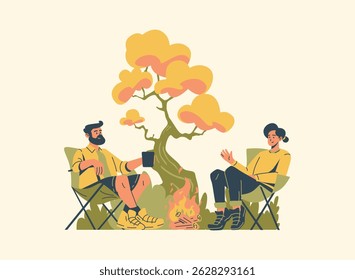 Illustration of an Camping Couple Relaxing Character Cartoon