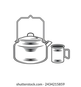 illustration of camping kettle, vector art.