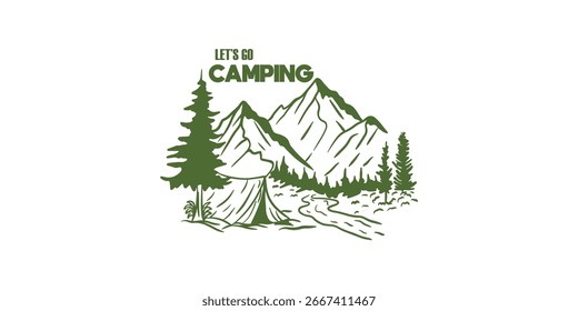ilustração acampamento montanha vetor floresta