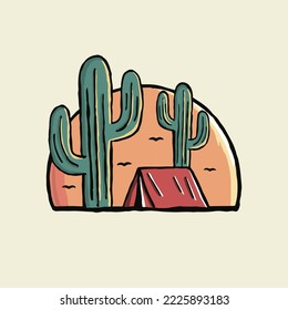 Illustration of camping in nature cactus desert design for nature outdoor design
