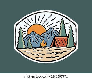 Illustration of camping nature outdoor wildlife for t-shirt, sticker, and badge design