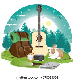 illustration. Camping at Night.