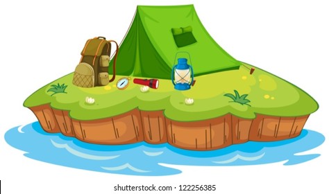 Illustration of camping on an island on a white background