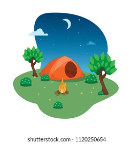 illustration camping on a white background. Can be used as prints for T-shirts, stickers and brochures and flyers