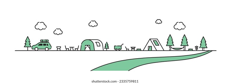 Illustration of a camping scene.