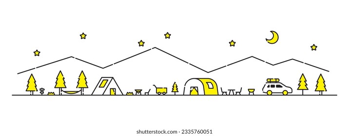 Illustration of a camping scene.