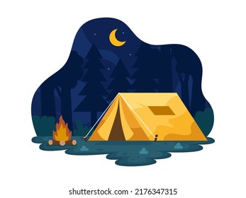 Illustration Camping Tent Forest Night Camping Stock Vector (Royalty ...