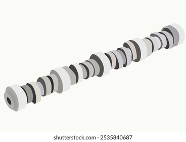 Ilustração de uma camshaft, um componente chave de um motor de combustão interna. Controla a temporização da abertura e fechamento das válvulas. Ilustração plana de vetor