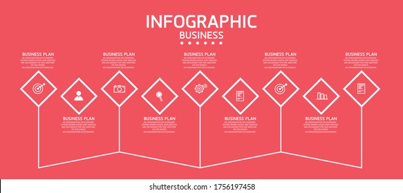 Illustration Kann für Prozess, Präsentationen, Layout, Banner, Infografik Es gibt 9 Schritte oder Ebenen verwendet werden.