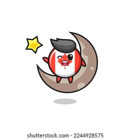 illustration of canada flag badge cartoon sitting on the half moon , cute style design for t shirt, sticker, logo element