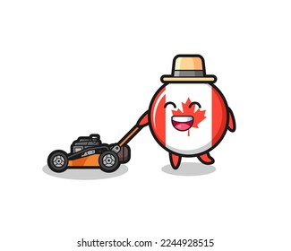 illustration of the canada flag badge character using lawn mower , cute style design for t shirt, sticker, logo element