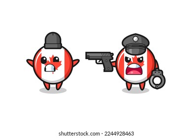 illustration of canada flag badge robber with hands up pose caught by police , cute style design for t shirt, sticker, logo element