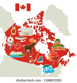 Illustration Canada Map Canadian Traditional Symbols Stock Vector ...