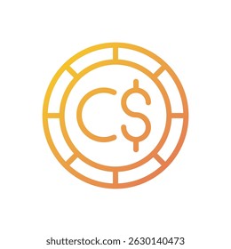 An illustration of a Canadian dollar coin icon. The image features a golden, circular design with the ""C$"" symbol representing the Canadian currency