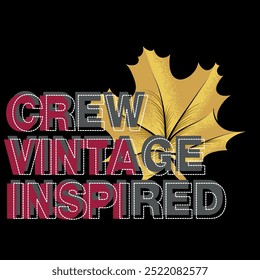 Illustration of Canadian maple tree leaf with texts in patchwork ornament, embroidered shields and numbers, rustic lifestyle in colorful nature in summer tones.