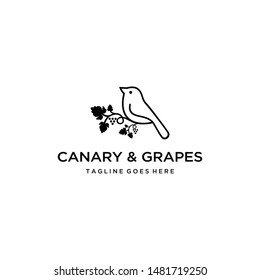 Illustration of a canary bird carrying a grape with its beak logo design